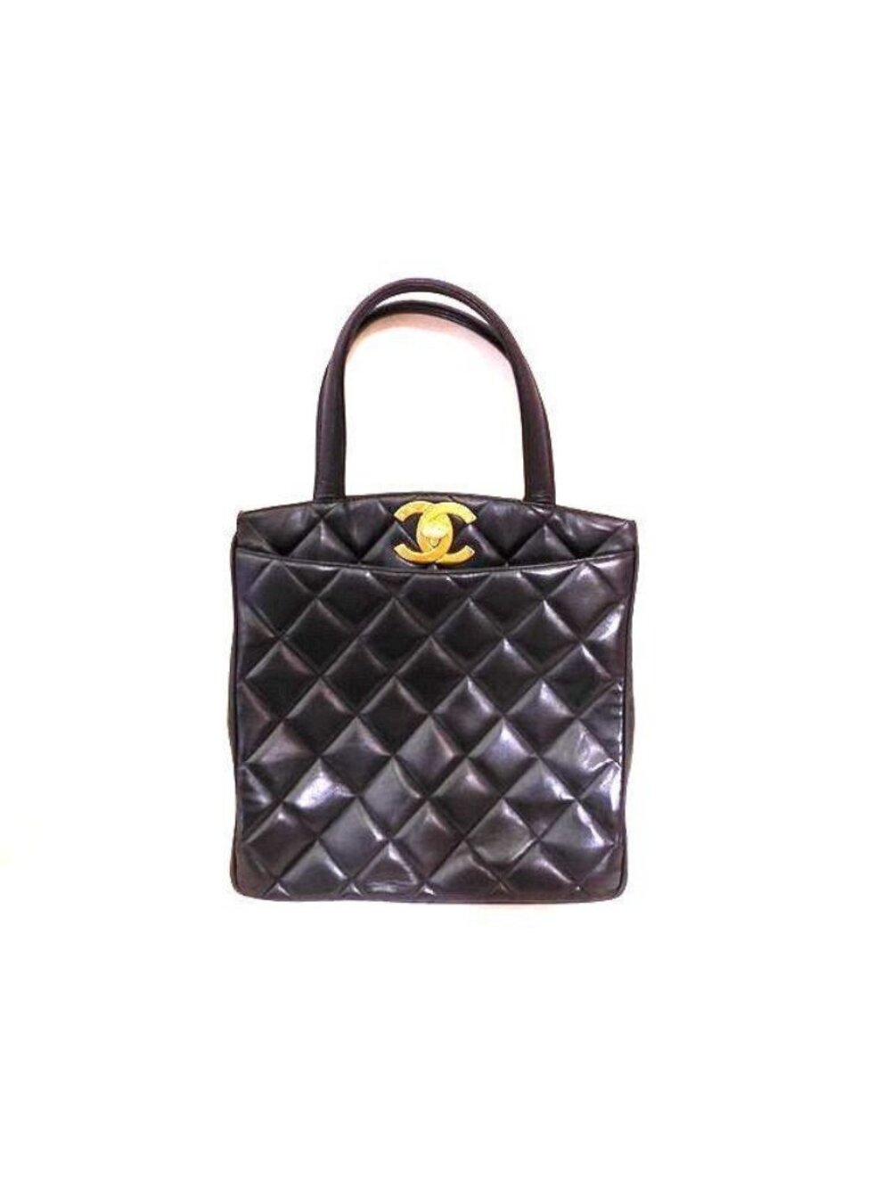 Chanel Handbag Quilted Lambskin Big CC Logo Gold Black